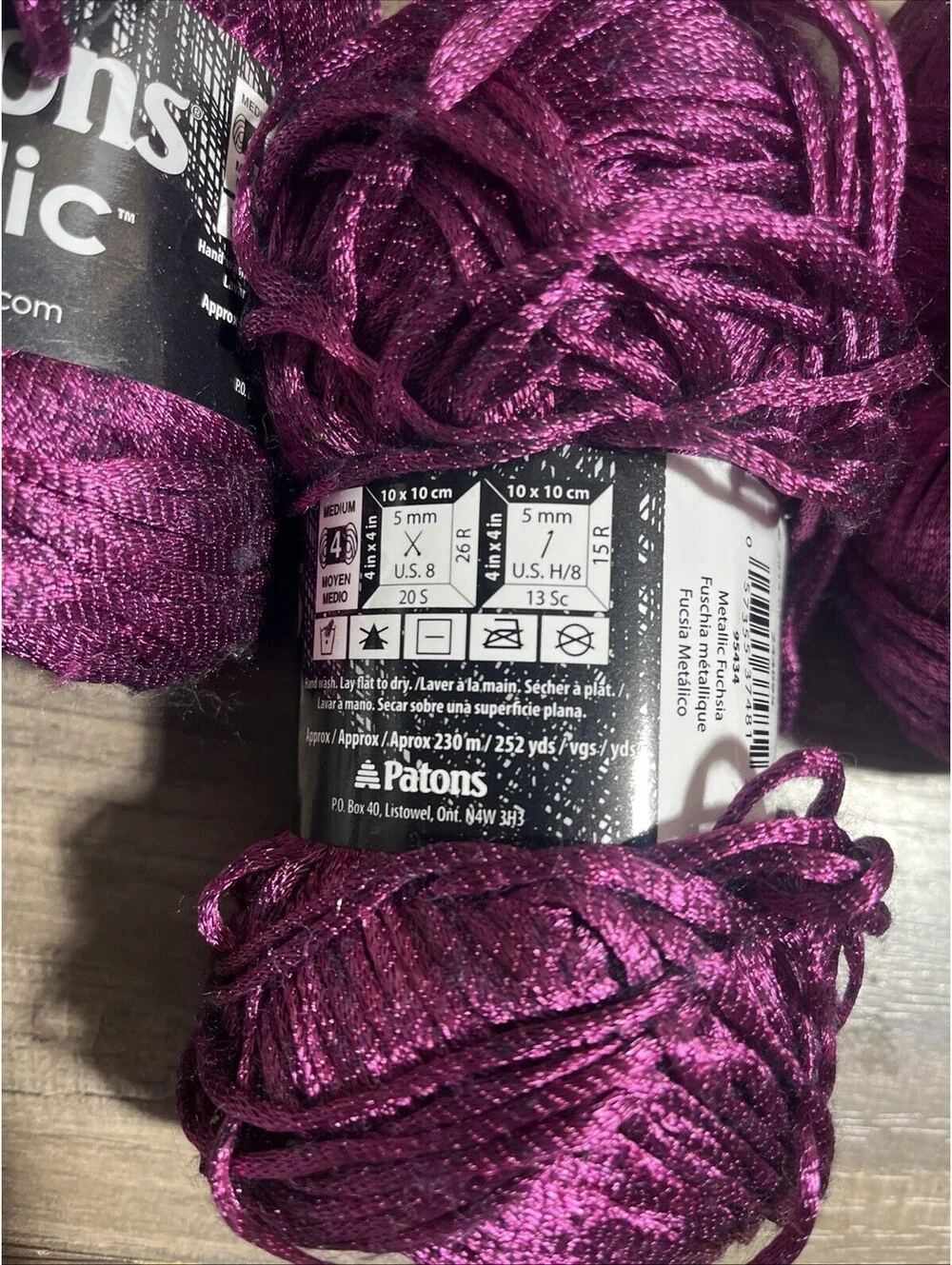 3 Plus Skeins Patons Metallic Nylon Blend Yarn - 3 oz Metallic Fuchsia & Purple